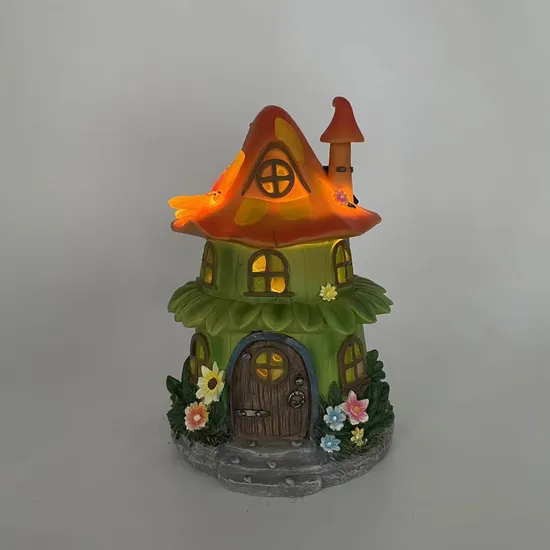 Pintura de mano con energía Solar, casa de hadas de resina, luz Solar, decoración de jardinería